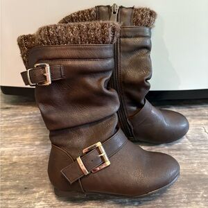 Brown Faux Leather Boots with Buckle Accents: Toddler 8
